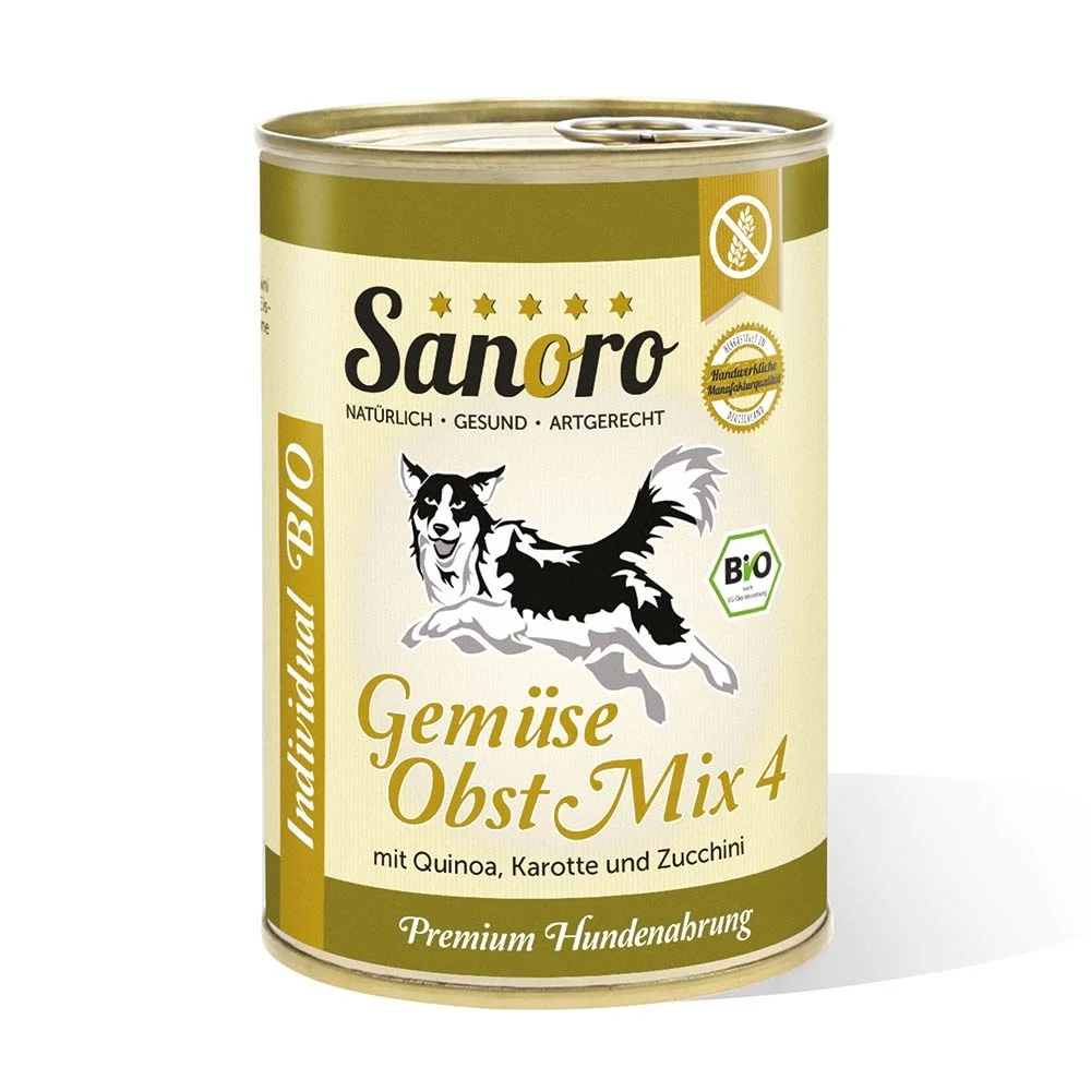 Sanoro BIO Gemüse-Obst-Mix 4 mit Bio-Quinoa, Bio-Karotte, Bio-Zucchini und Bio-Apfel
