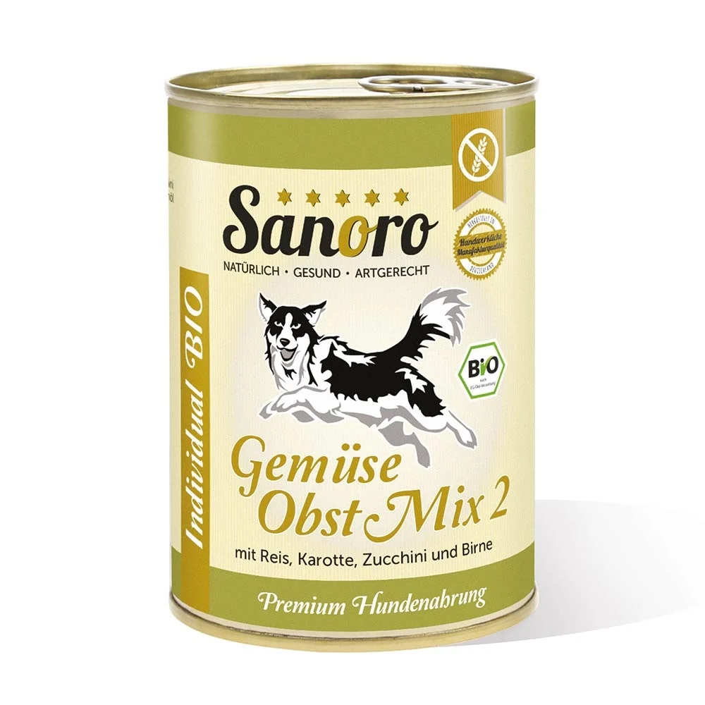 Sanoro BIO Gemüse-Obst-Mix 2 mit Bio-Reis, Bio-Karotten, Bio-Zucchini und Bio-Birne